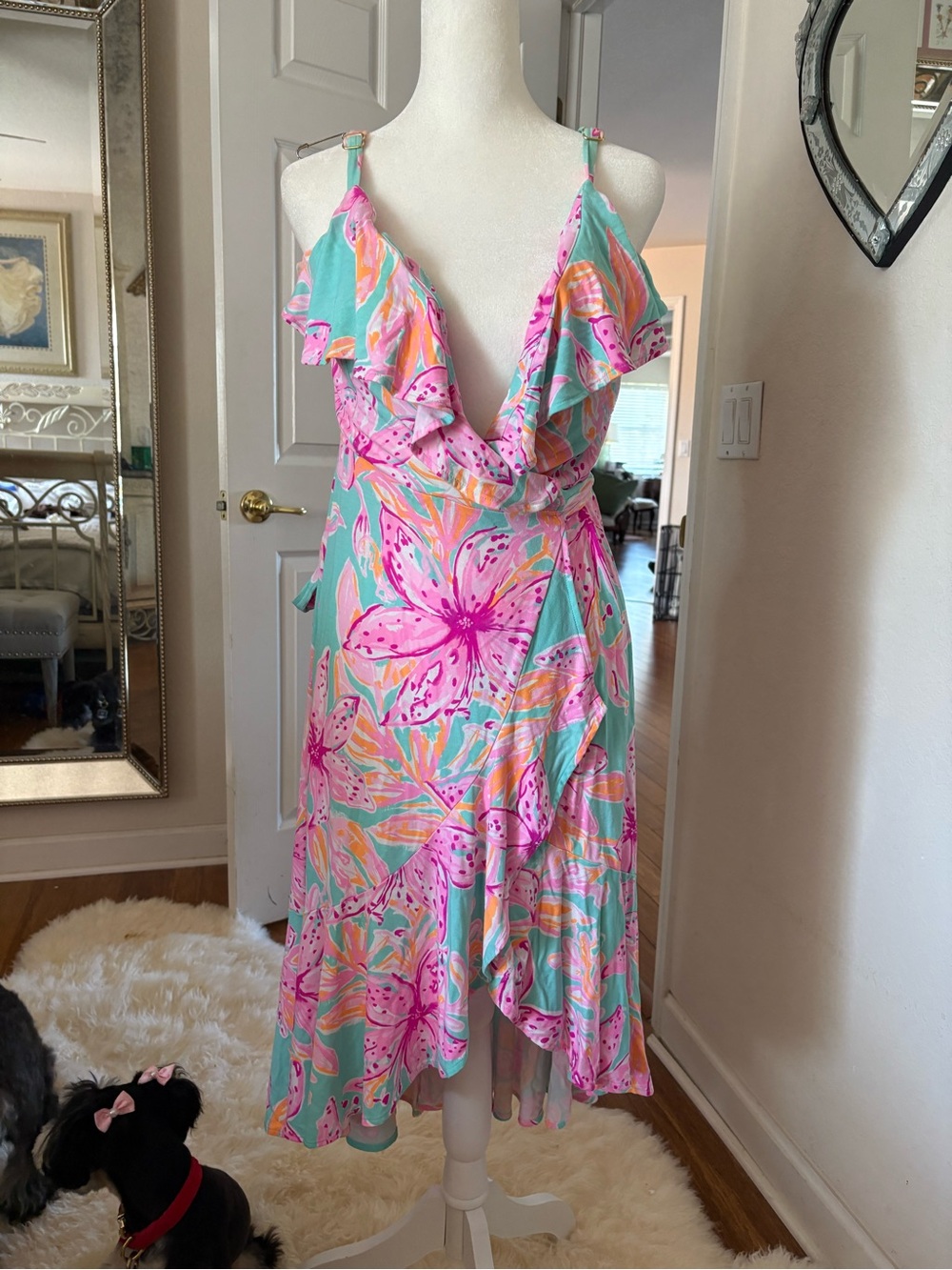 EUC Lilly Pulitzer Mint One-Piece with Pink Floral Ruffle Detail 🌸
